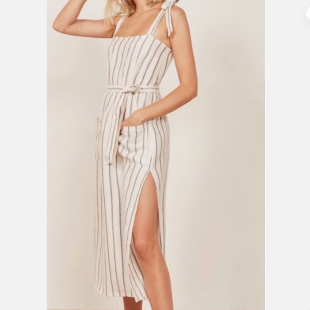 Reformation Striped Tie-Waist Midi Dress in Cream and Black